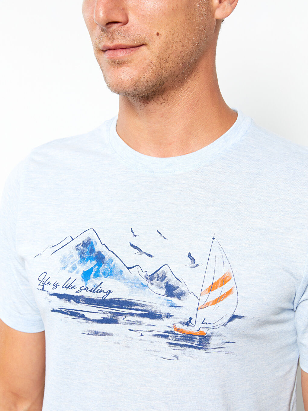 SOUTHBLUE Crew Neck Short Sleeve Printed Combed Cotton Men's T-shirt -S2DL40Z8-L8Y