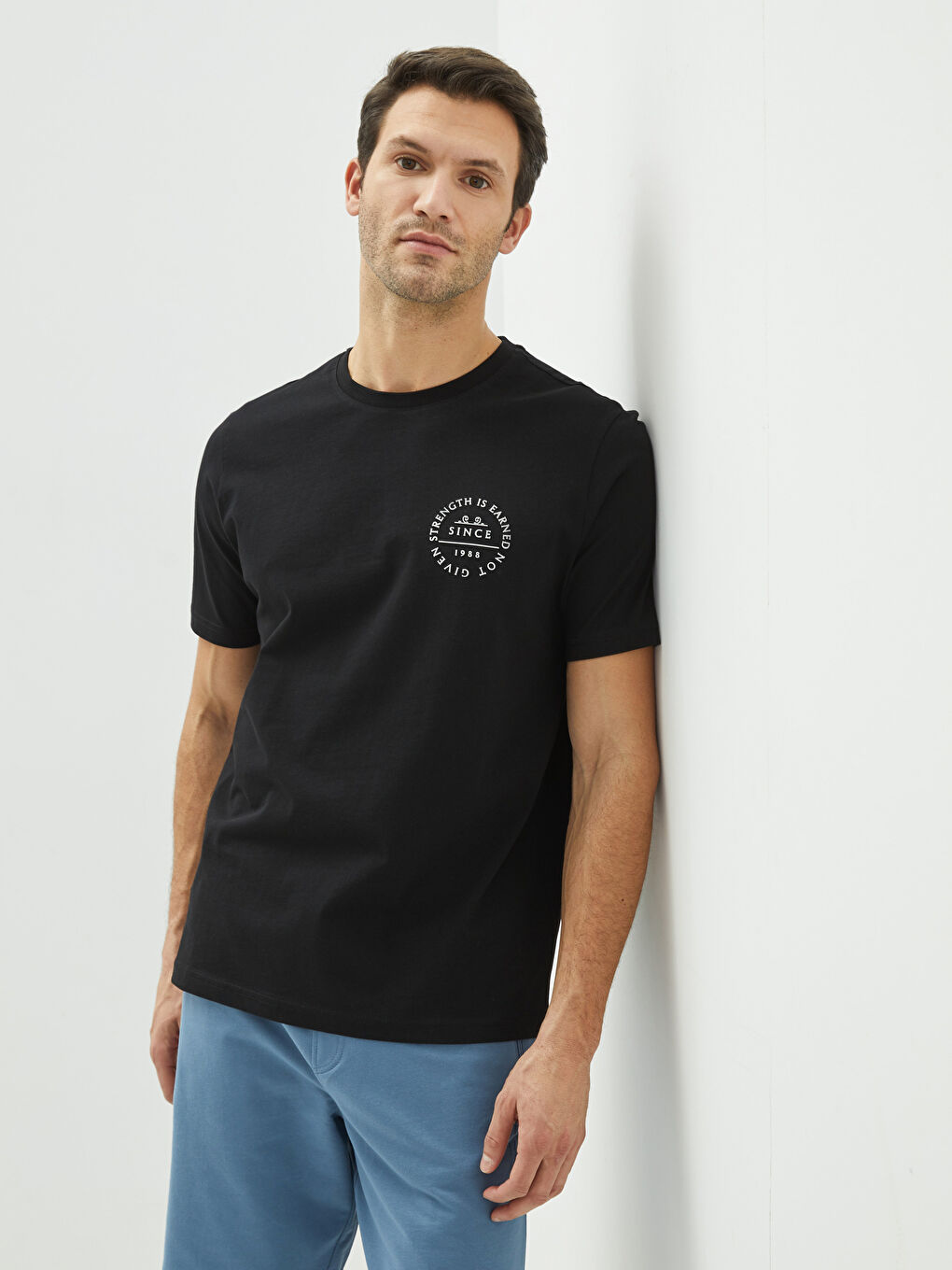 Crew Neck Short Sleeve Printed Combed Cotton Men's T-shirt-1