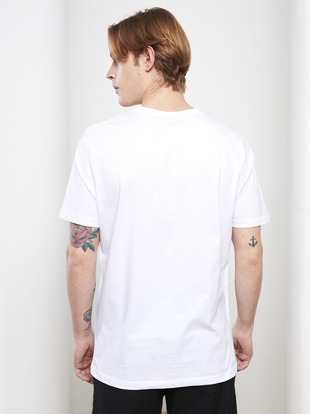 Beyaz Bisiklet Yaka Kısa Kollu Baskılı Penye Erkek Tişört-4