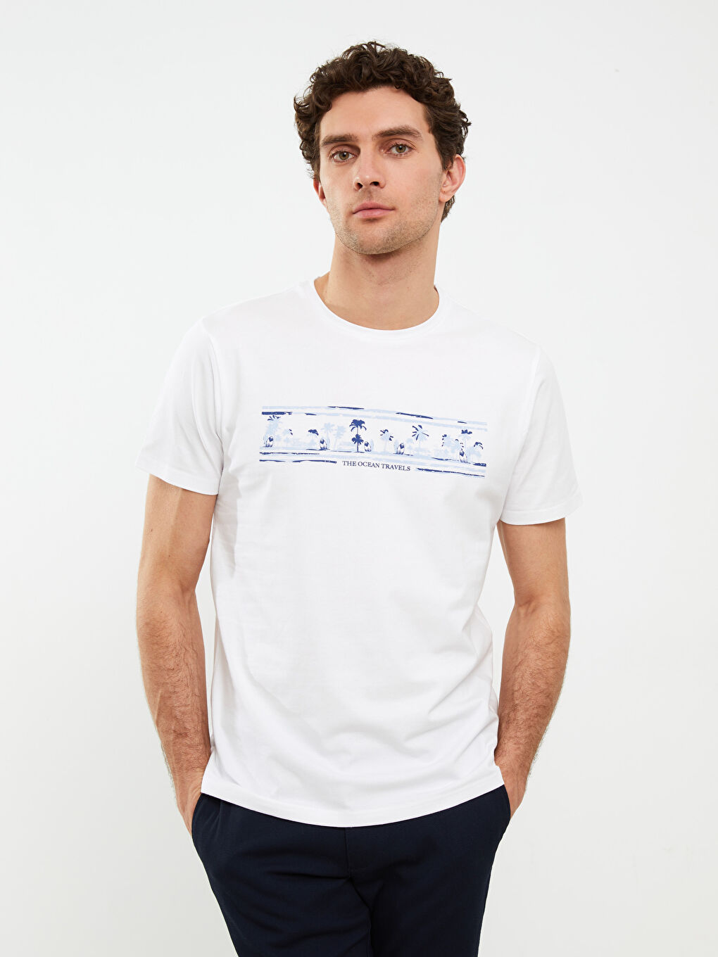 Crew Neck Short Sleeve Printed Combed Cotton Men's T-shirt -S2DL52Z8-Q6K