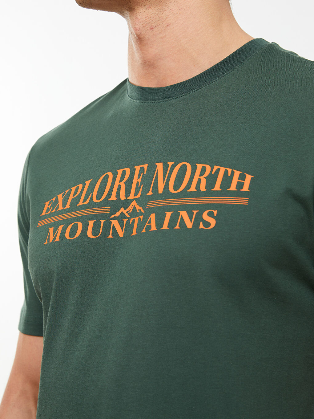 Yeşil Bisiklet Yaka Kısa Kollu Baskılı Penye Erkek Tişört-3