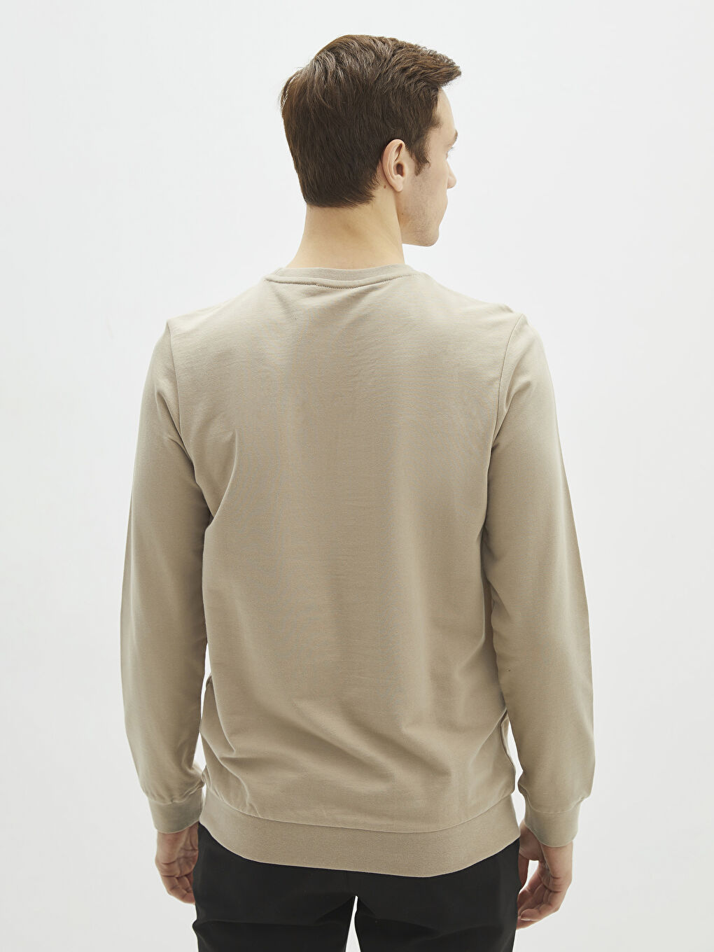 Ерлерге арналған ұзын жең дөңгелек жағалы принтті свитшот-4