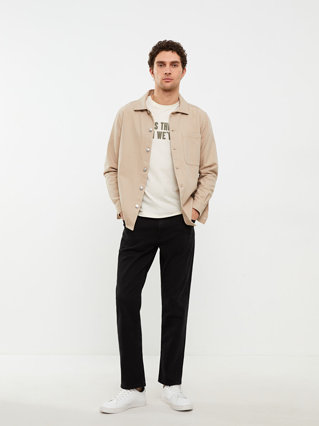 Bej Bisiklet Yaka Kısa Kollu Baskılı Penye Erkek Tişört