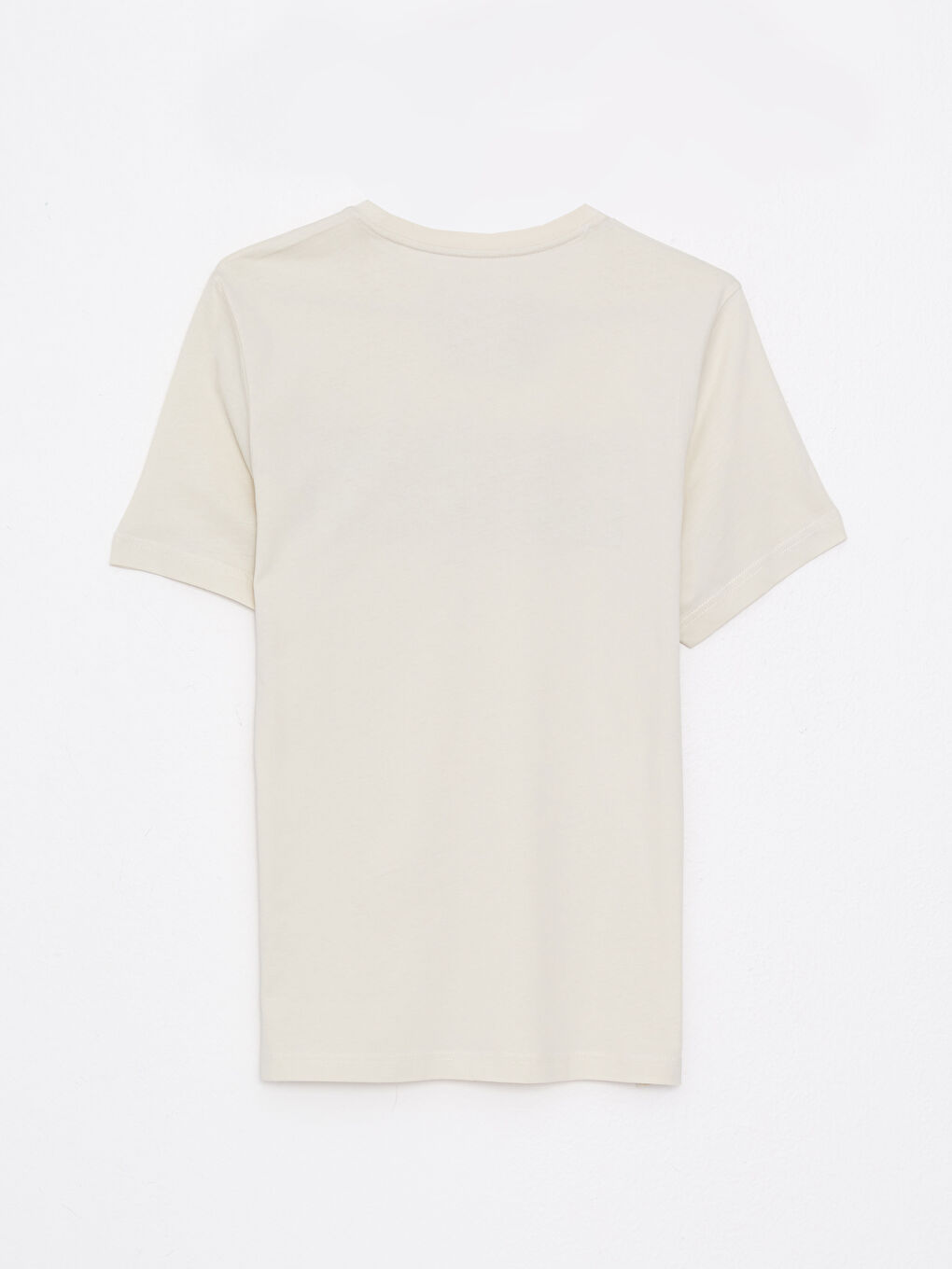 Bej Bisiklet Yaka Kısa Kollu Baskılı Penye Erkek Tişört-5