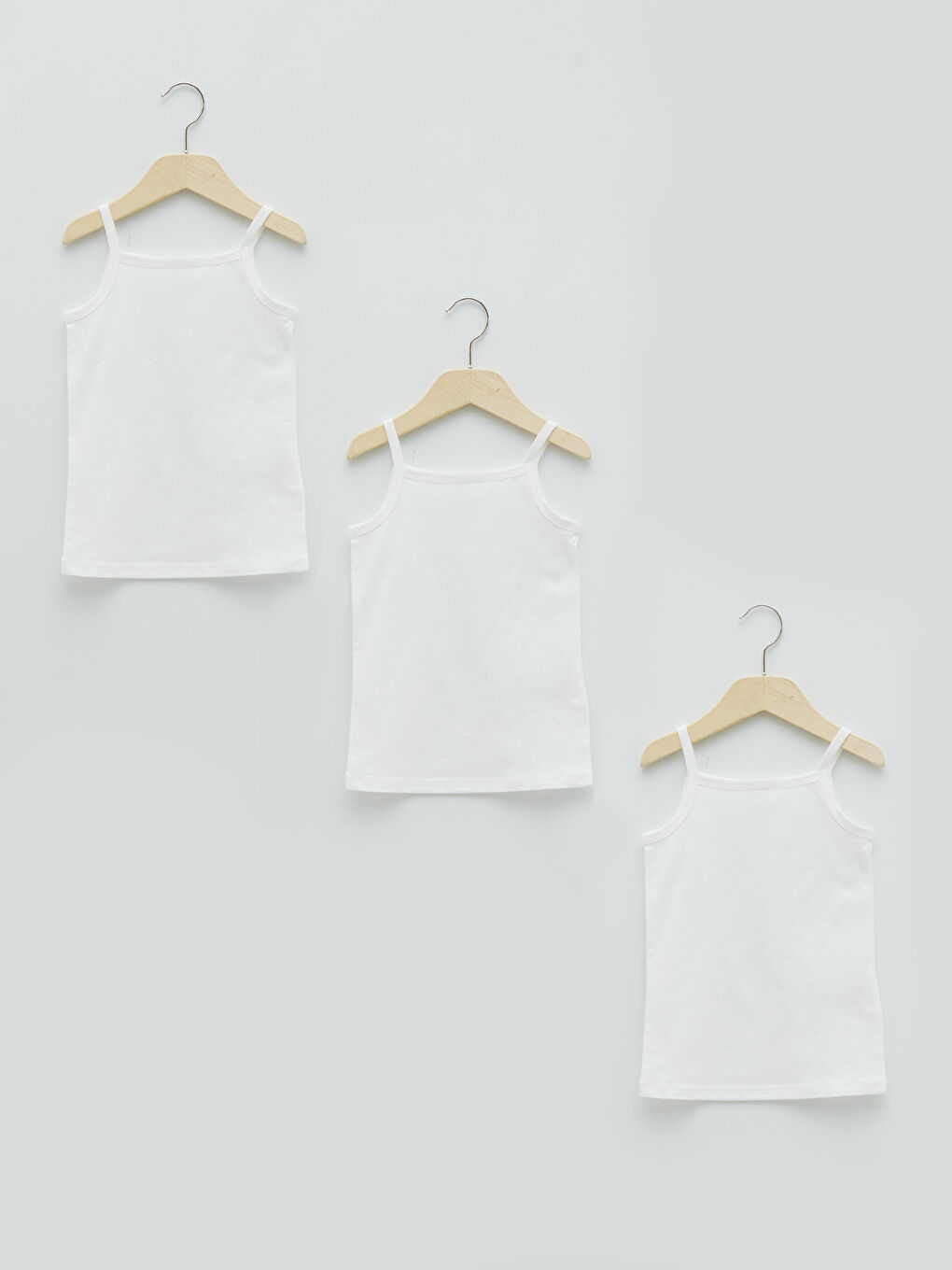 Ekru Kare Yaka Askılı Basic Kız Bebek Atlet 3'lü