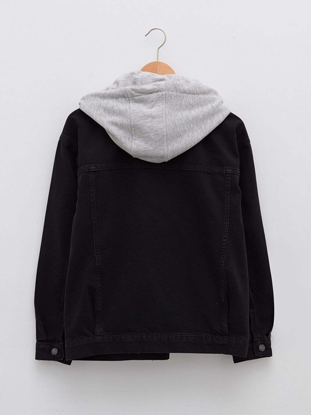 Antrasit Kapüşonlu Düz Cep Detaylı Uzun Kollu Kadın Jean Ceket-7