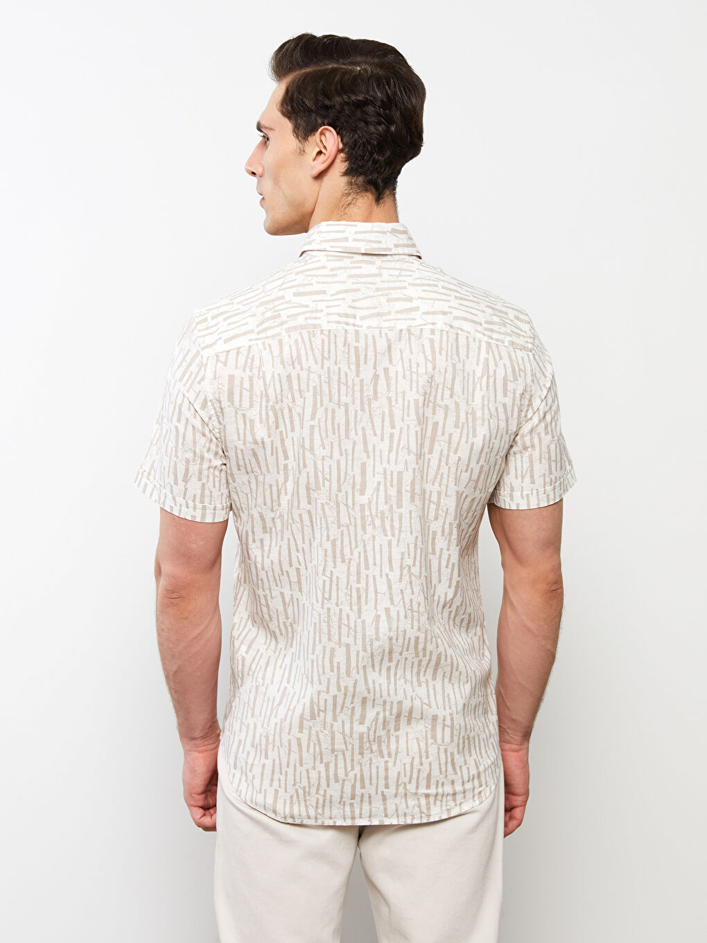 Bej Regular Fit Kısa Kollu Desenli Erkek Gömlek-5