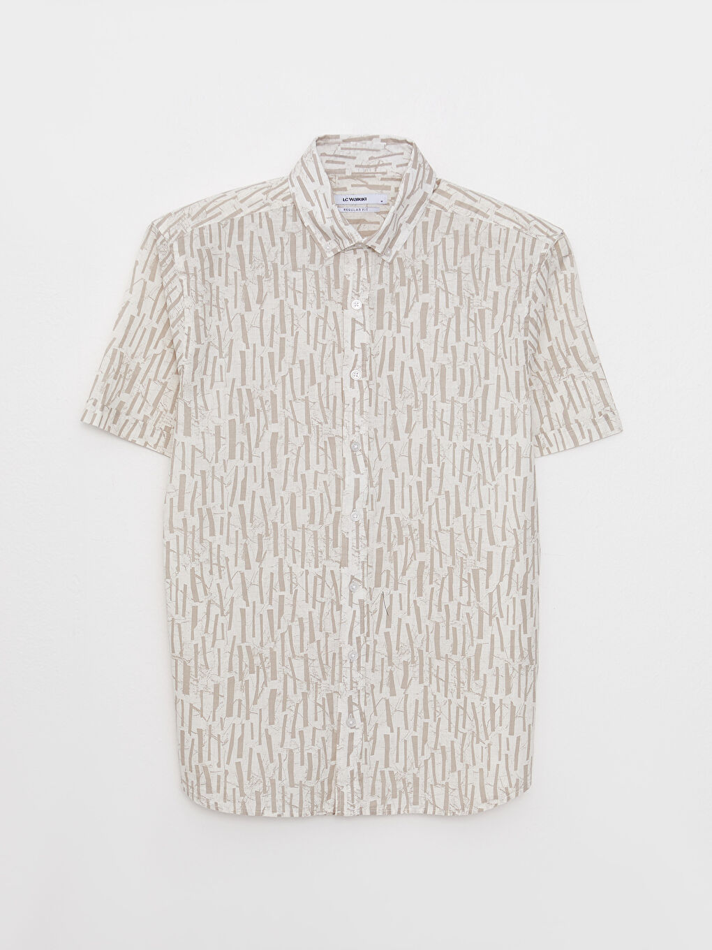 Bej Regular Fit Kısa Kollu Desenli Erkek Gömlek-6