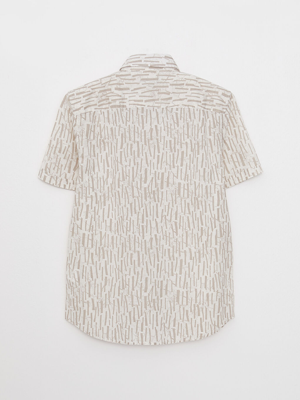 Bej Regular Fit Kısa Kollu Desenli Erkek Gömlek-7