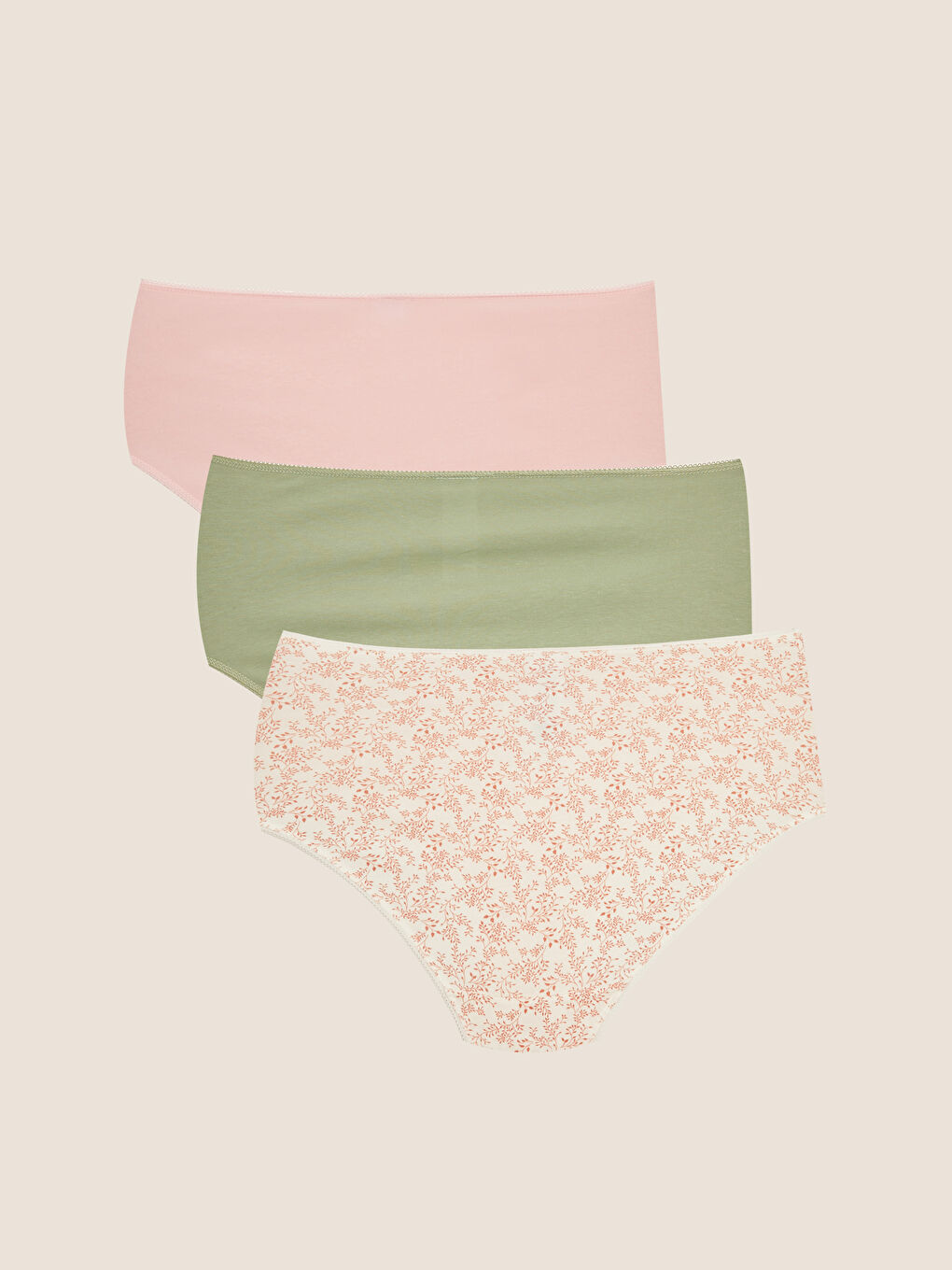 Ekru Desenli Klasik Külot 3'lü Paket-1