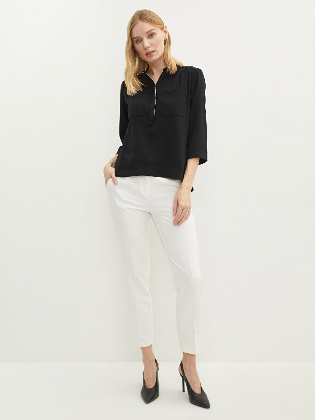 Women's Notch Neck Plain Blouse-1