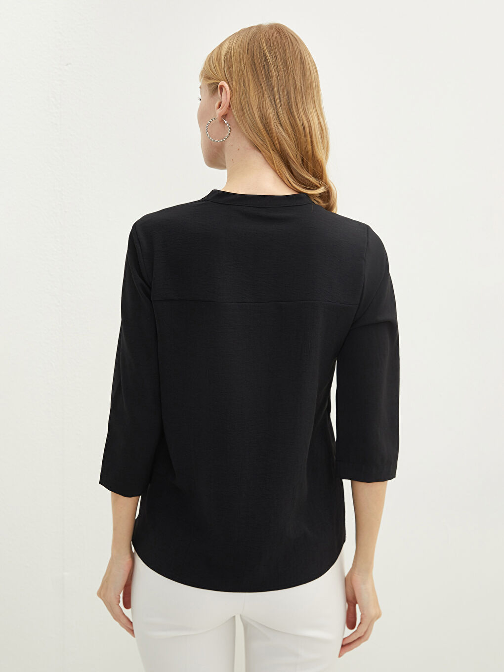 Women's Notch Neck Plain Blouse-3