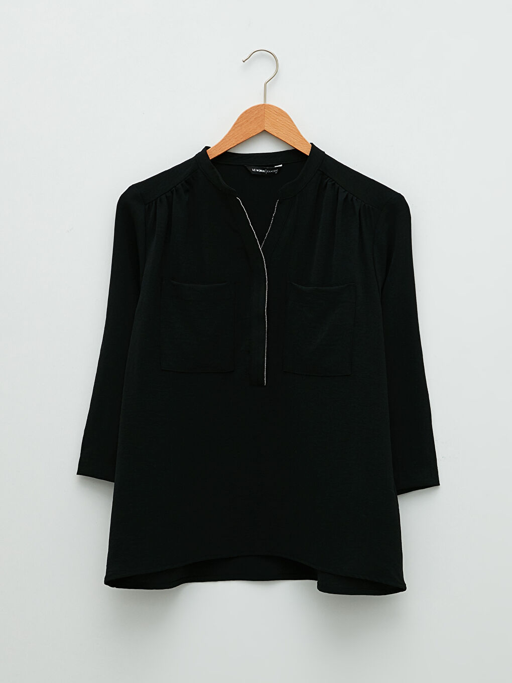 Women's Notch Neck Plain Blouse-4