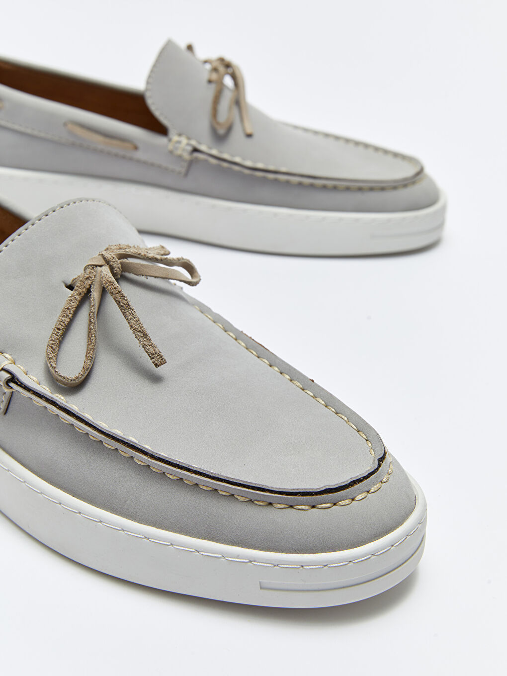 Gri Bağcık Detaylı Dekoratif Dikişli Erkek Loafer Ayakkabı-2