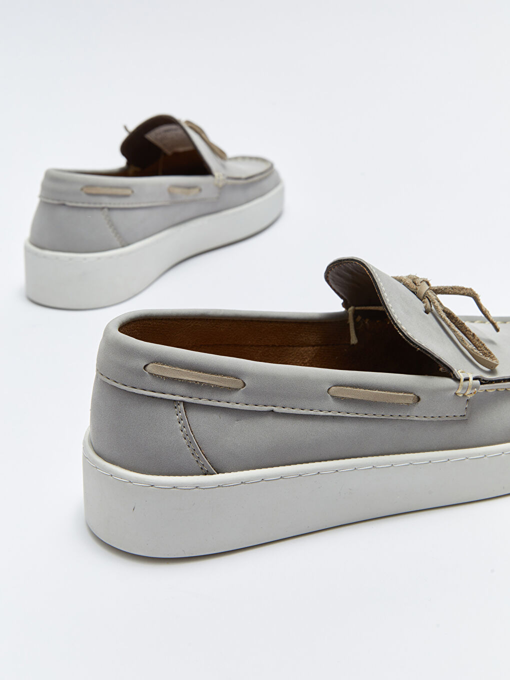 Gri Bağcık Detaylı Dekoratif Dikişli Erkek Loafer Ayakkabı-4