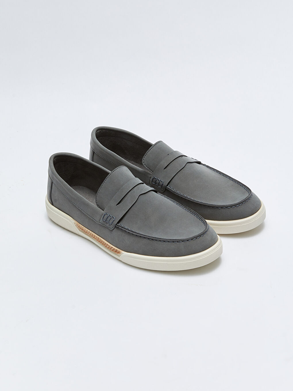 Gri Dekoratif Dikişli Erkek Loafer Ayakkabı