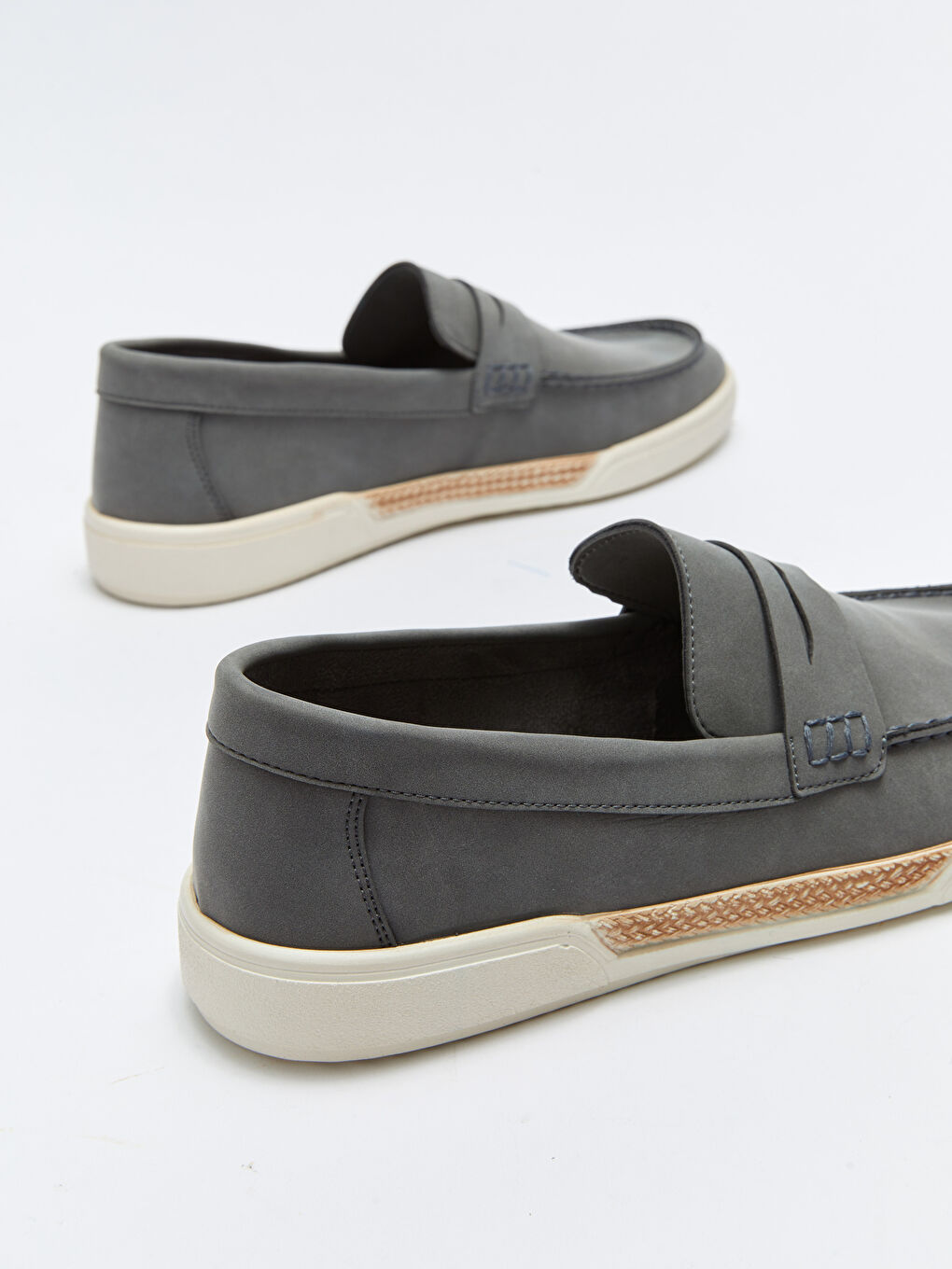 Gri Dekoratif Dikişli Erkek Loafer Ayakkabı-4