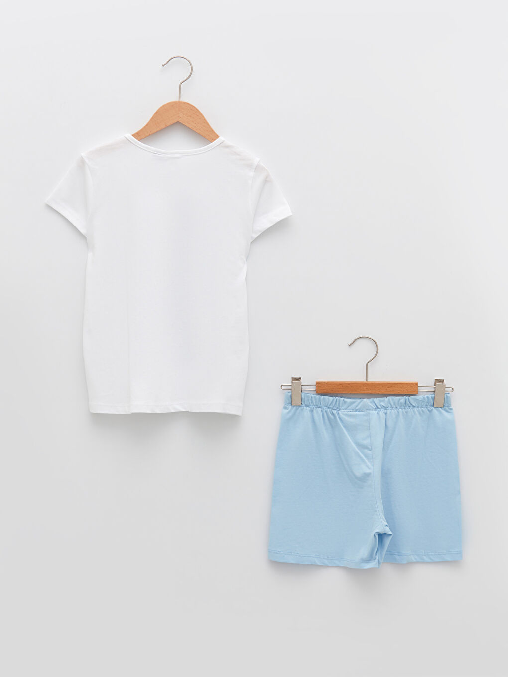 Beyaz Bisiklet Yaka Sindirella Baskılı Kısa Kollu Pamuklu Kız Çocuk Pijama Takımı-1