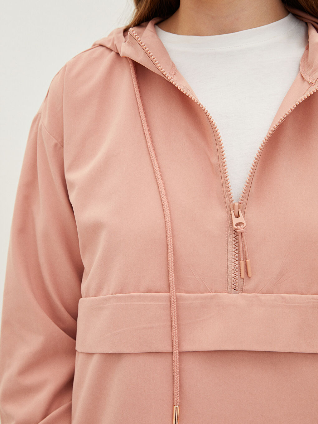 Pembe Kapüşonlu Düz Uzun Kollu Kadın Tunik-3