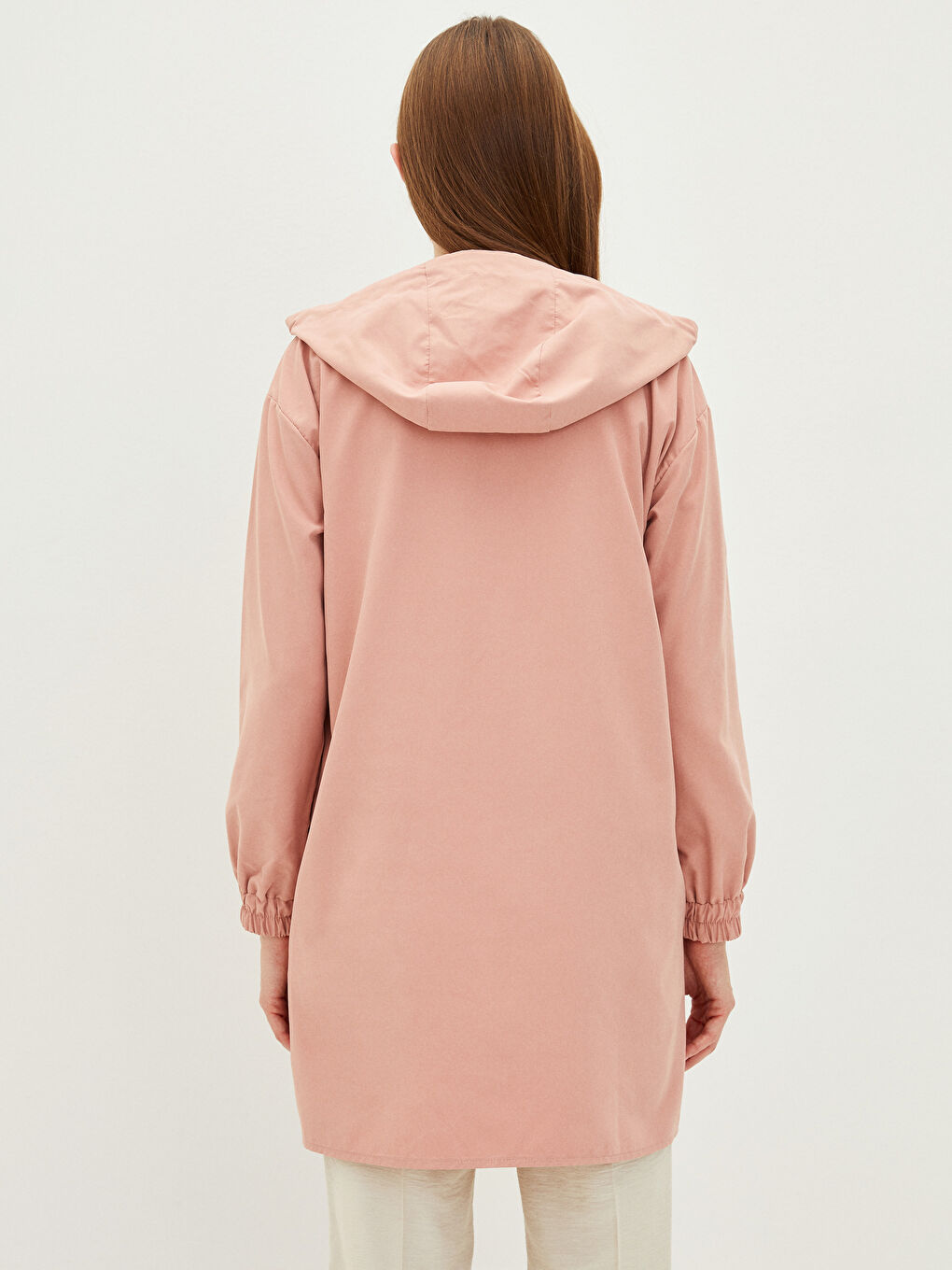 Pembe Kapüşonlu Düz Uzun Kollu Kadın Tunik-4