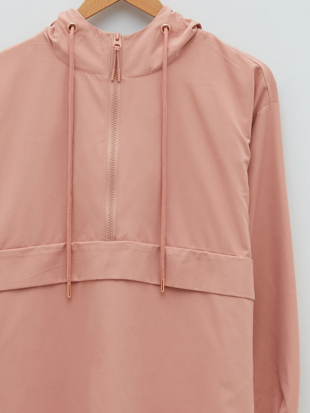Pembe Kapüşonlu Düz Uzun Kollu Kadın Tunik-7