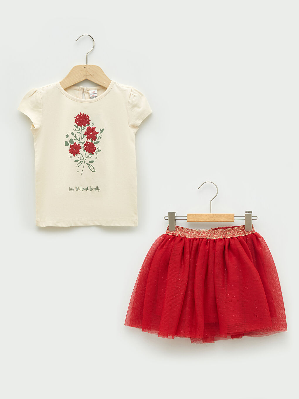 LC Waikiki Crew Neck Short Sleeve Printed Baby Girl T-shirt and Tulle Skirt 2 Piece Set -S2DN80Z1-FF7