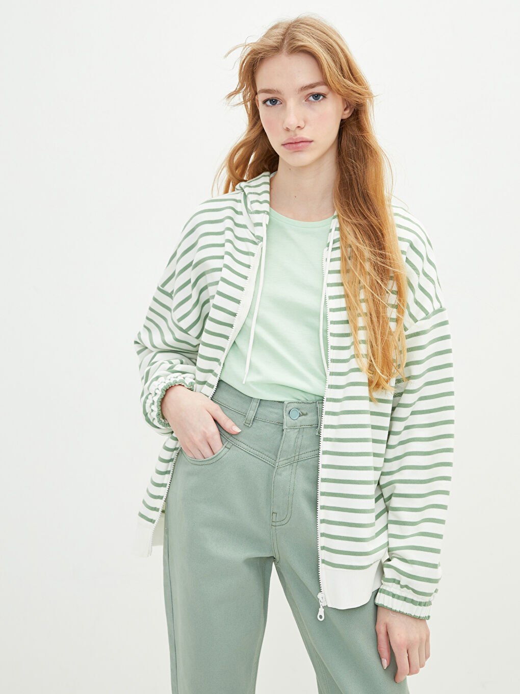 LCW Vision Hooded Striped Long Sleeve Women's Sports Cardigan -S2DN89Z8-LFT