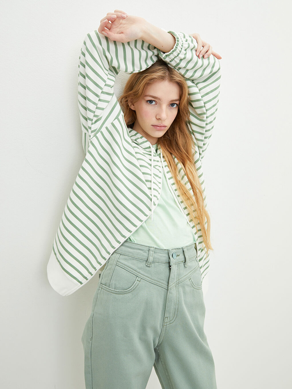 LCW Vision Hooded Striped Long Sleeve Women's Sports Cardigan -S2DN89Z8-LFT