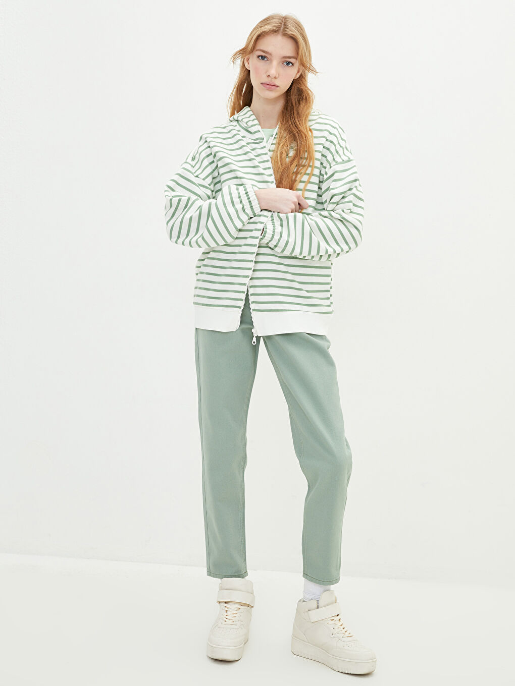 LCW Vision Hooded Striped Long Sleeve Women's Sports Cardigan -S2DN89Z8-LFT
