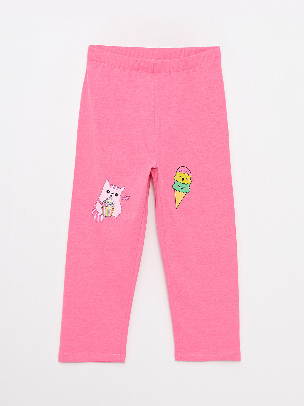 Pembe Beli Lastikli Baskılı Kız Çocuk Tayt