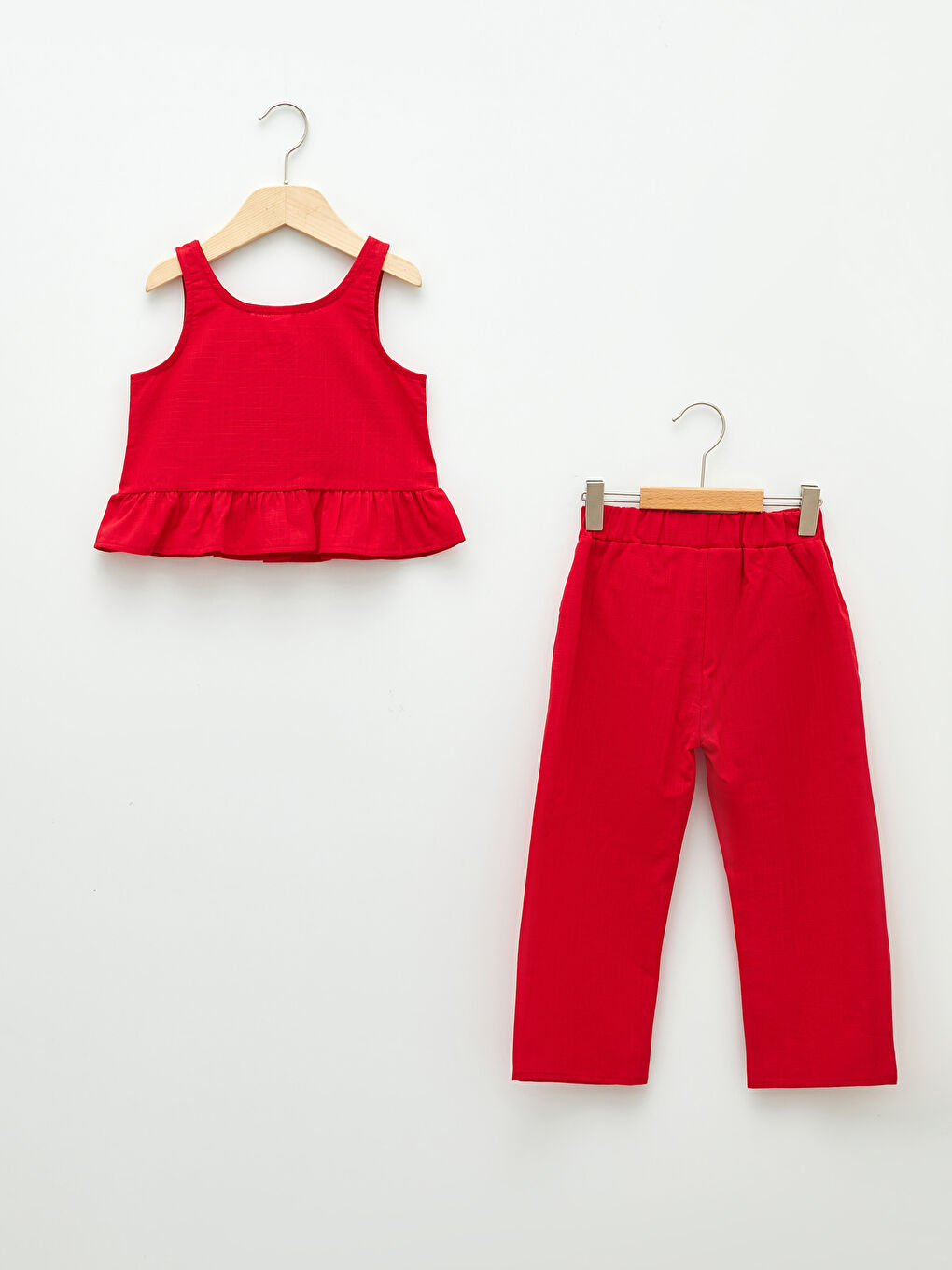 Kırmızı Bisiklet Yaka Askılı Kız Bebek Bluz ve Pantolon 2'li Takım-1