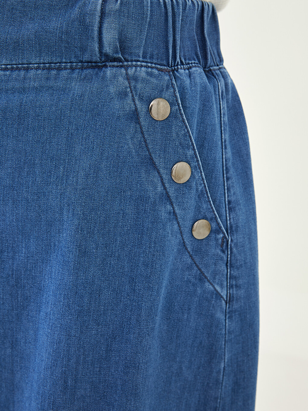 Mavi Kadın Beli Lastikli Düz Jean Etek-2