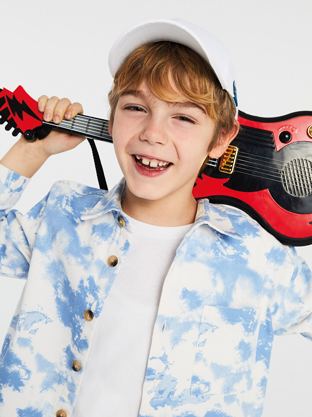 Ekru Batik Desenli Uzun Kollu Gabardin Erkek Çocuk Gömlek-1