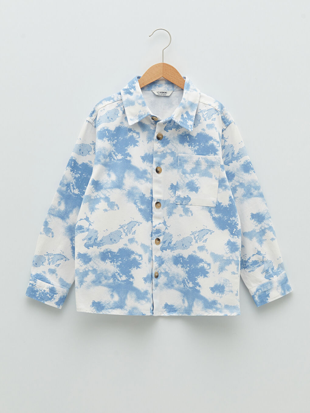 Ekru Batik Desenli Uzun Kollu Gabardin Erkek Çocuk Gömlek-2