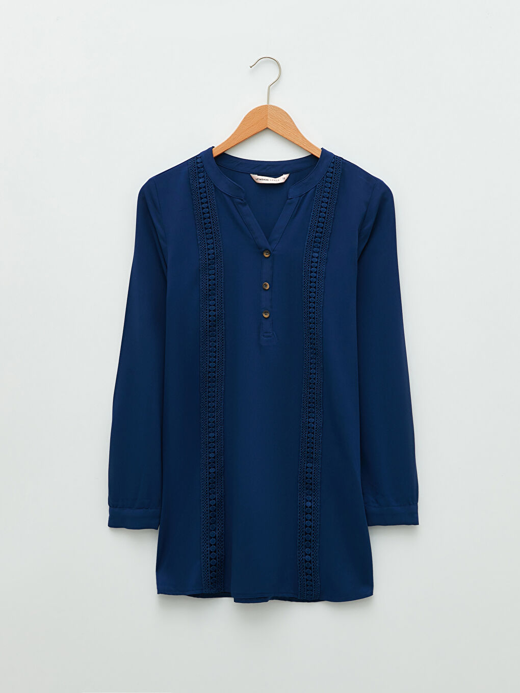 Henley Neckline Embroidered Long Sleeve Viscose Women's Blouse-5