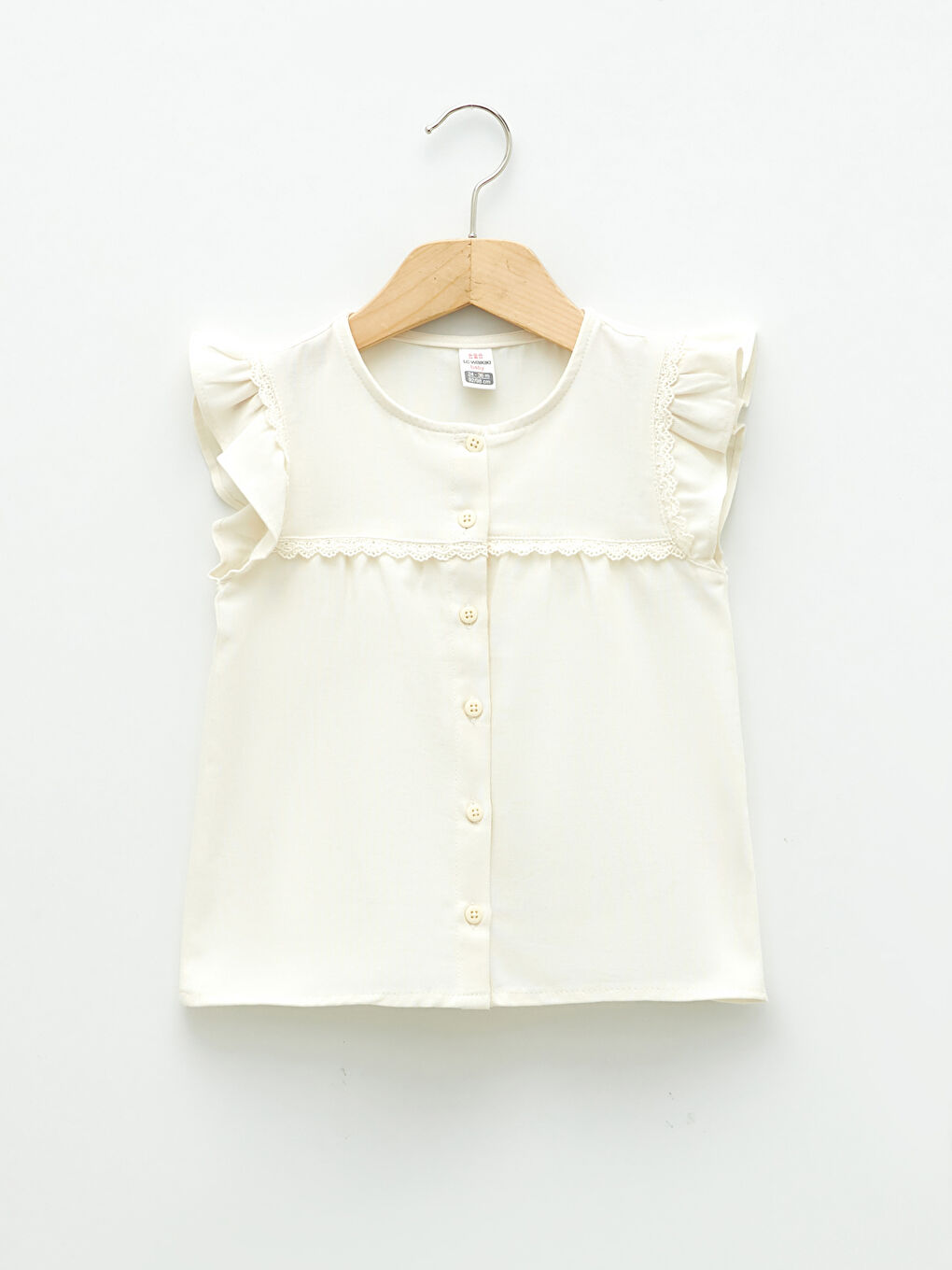 Ekru Bisiklet Yaka Basic Kısa Kollu Gabardin Kız Bebek Bluz