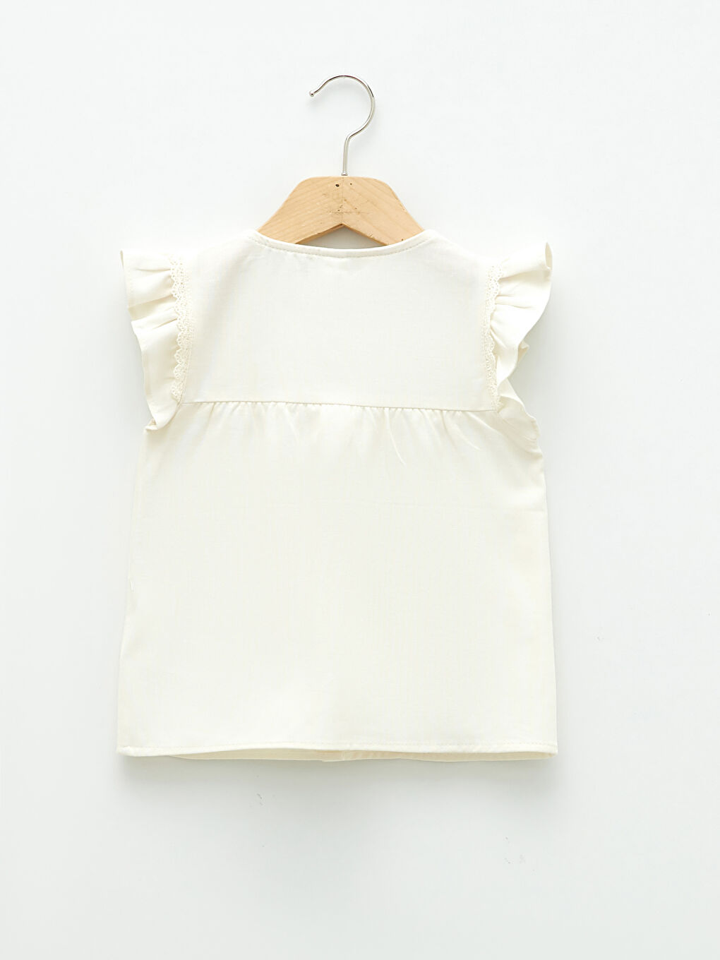 Ekru Bisiklet Yaka Basic Kısa Kollu Gabardin Kız Bebek Bluz-1