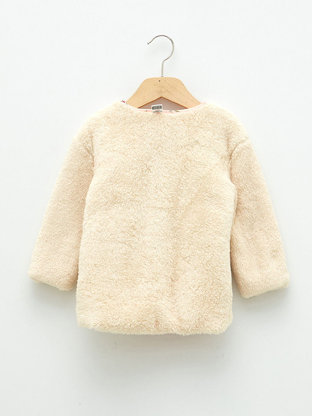 Bej Bisiklet Yaka Uzun Kollu Basic Kız Bebek Pelüş Hırka-1