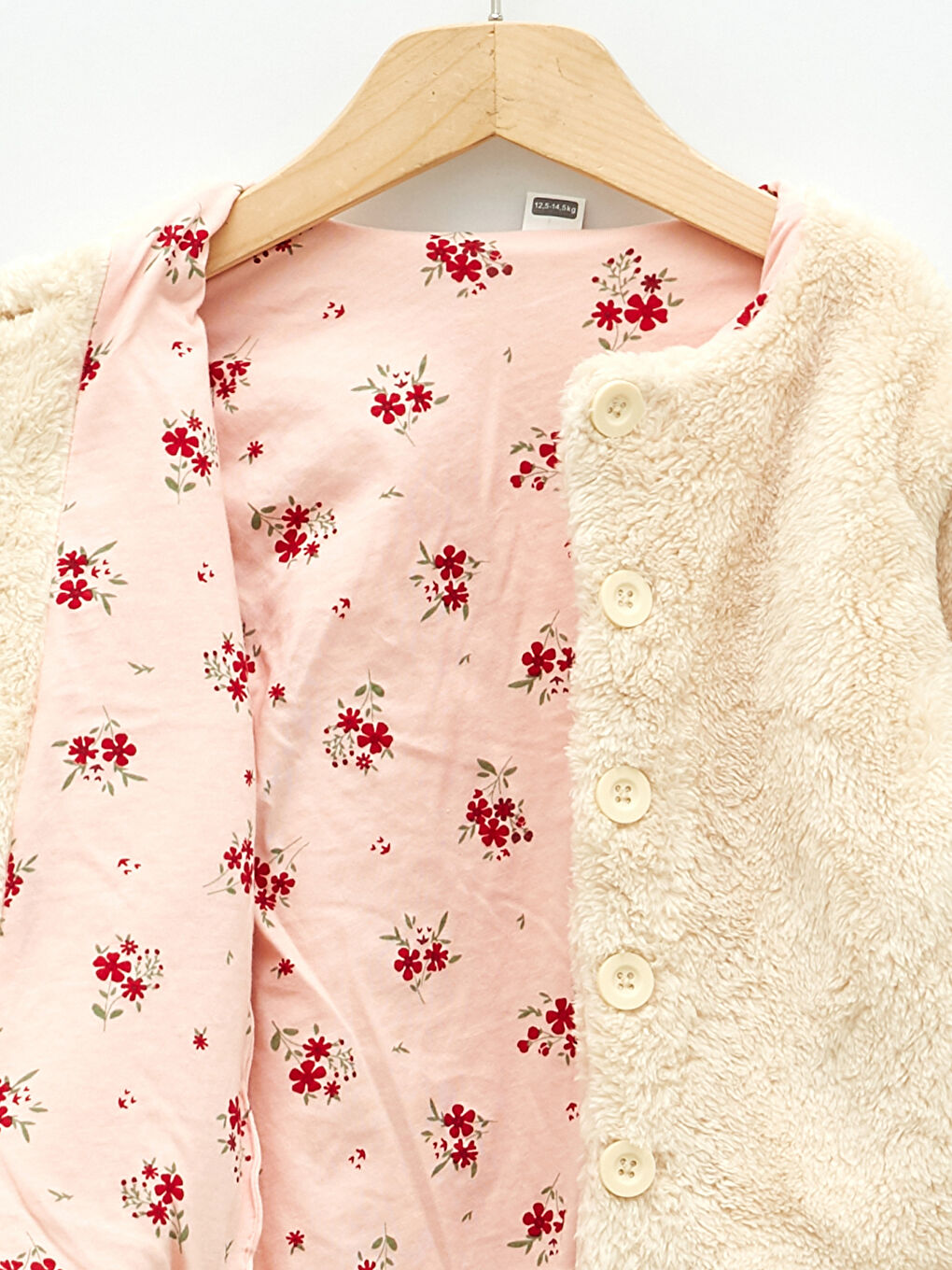 Bej Bisiklet Yaka Uzun Kollu Basic Kız Bebek Pelüş Hırka-2