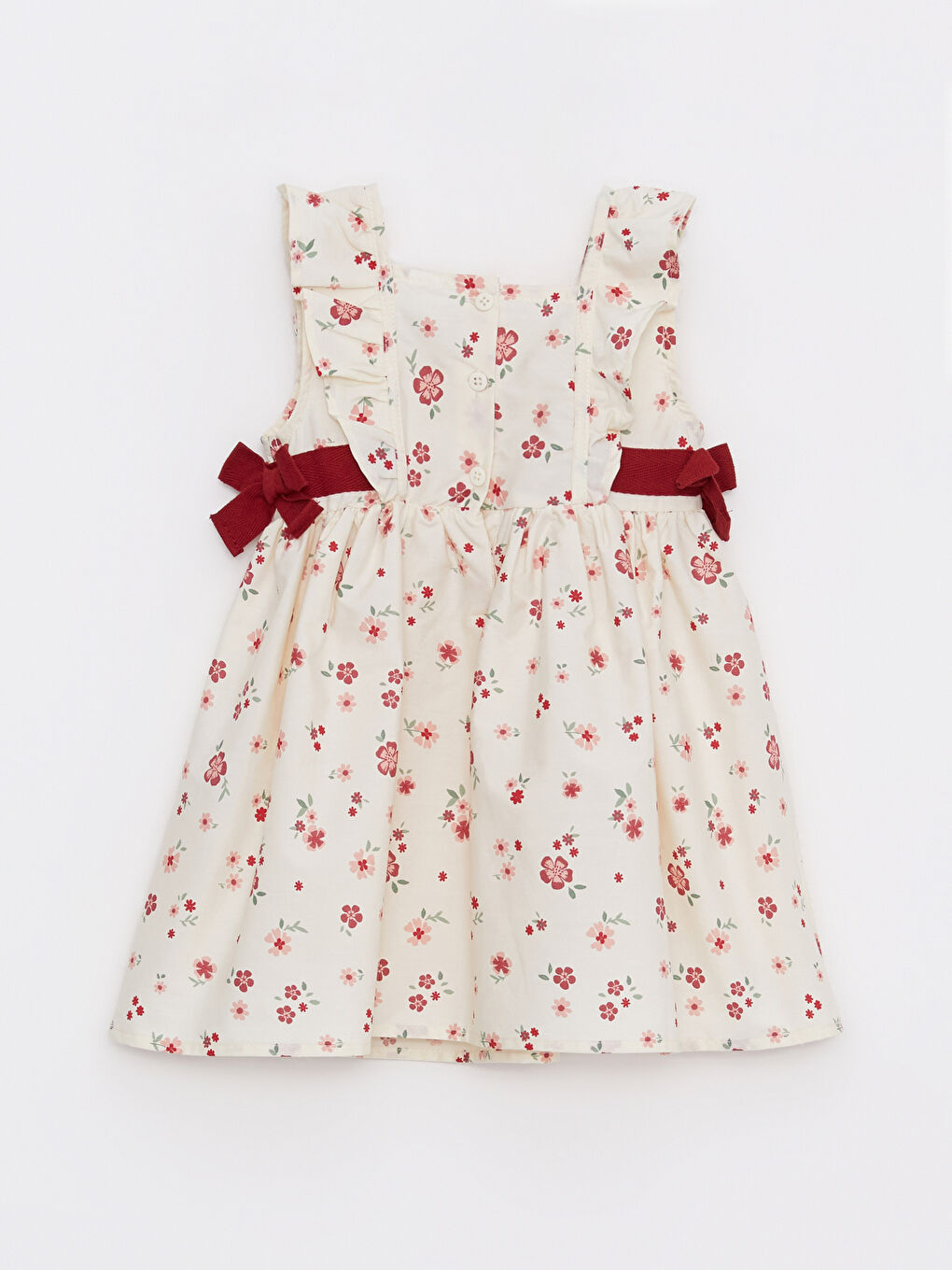 Ekru Kare Yaka Desenli Poplin Kız Bebek Elbise-2