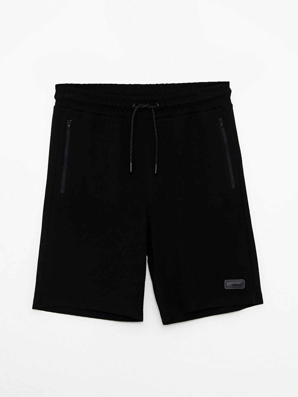 Siyah Slim Fit Örme Erkek Şort-5