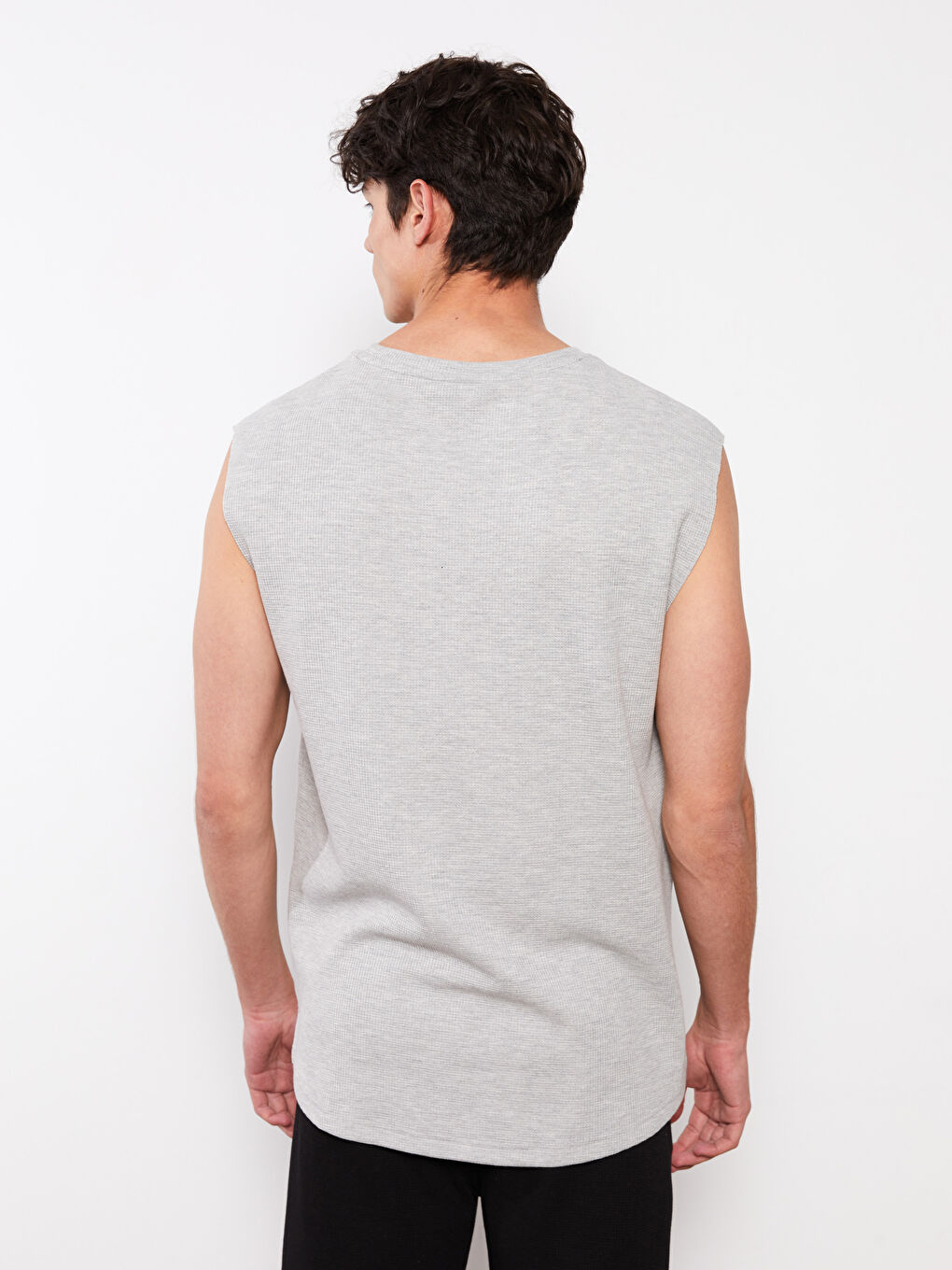 Gri Bisiklet Yaka Baskılı Erkek Kolsuz Tişört-4