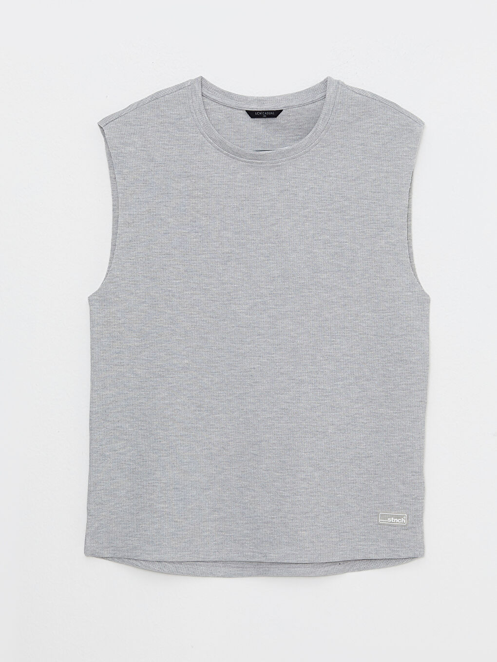 Gri Bisiklet Yaka Baskılı Erkek Kolsuz Tişört-5