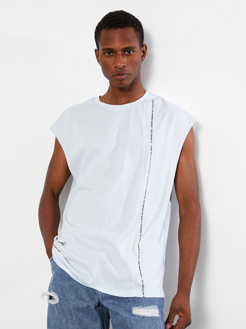 Mavi Bisiklet Yaka Baskılı Penye Erkek Kolsuz Tişört-1