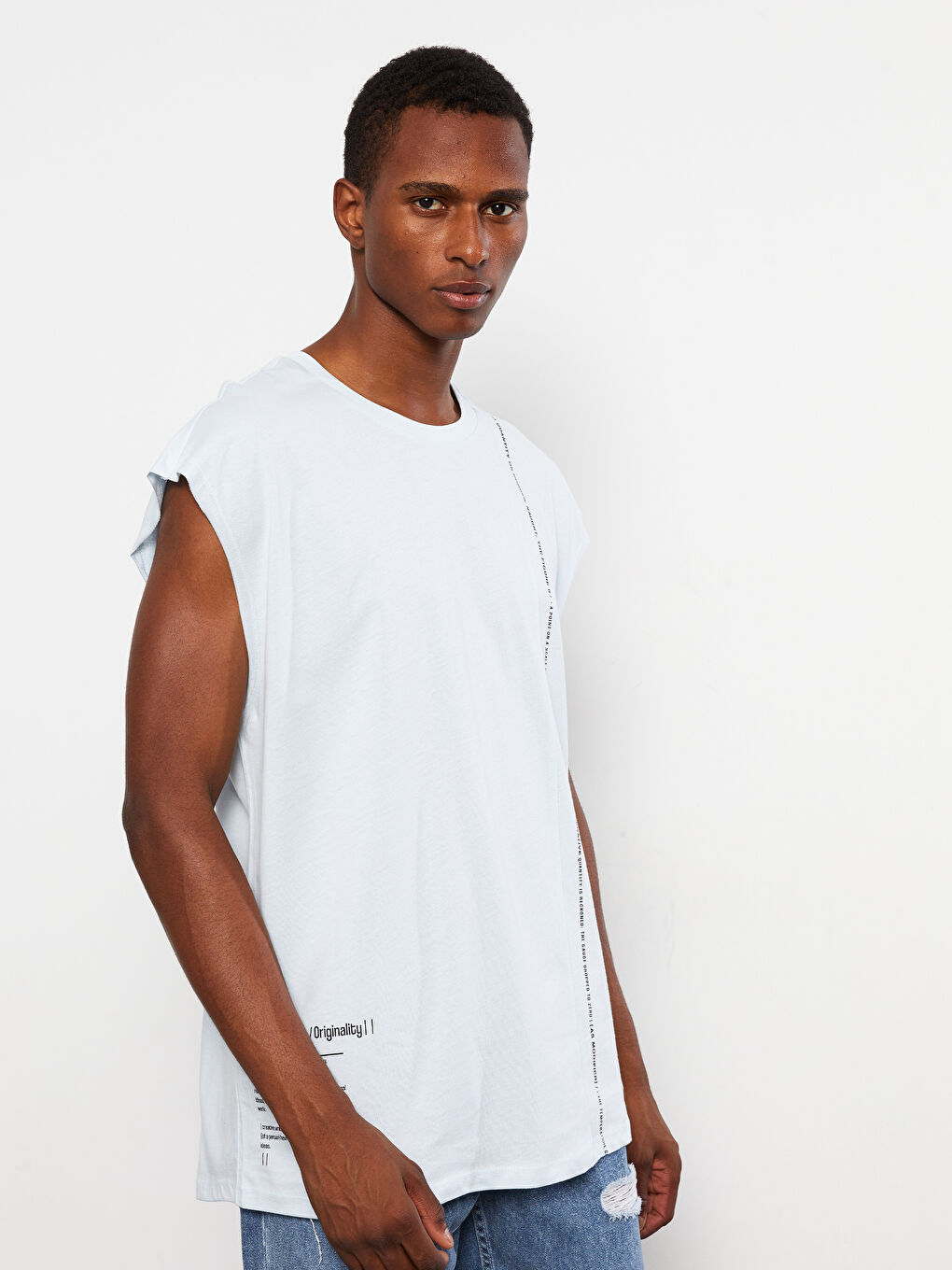 Mavi Bisiklet Yaka Baskılı Penye Erkek Kolsuz Tişört-2