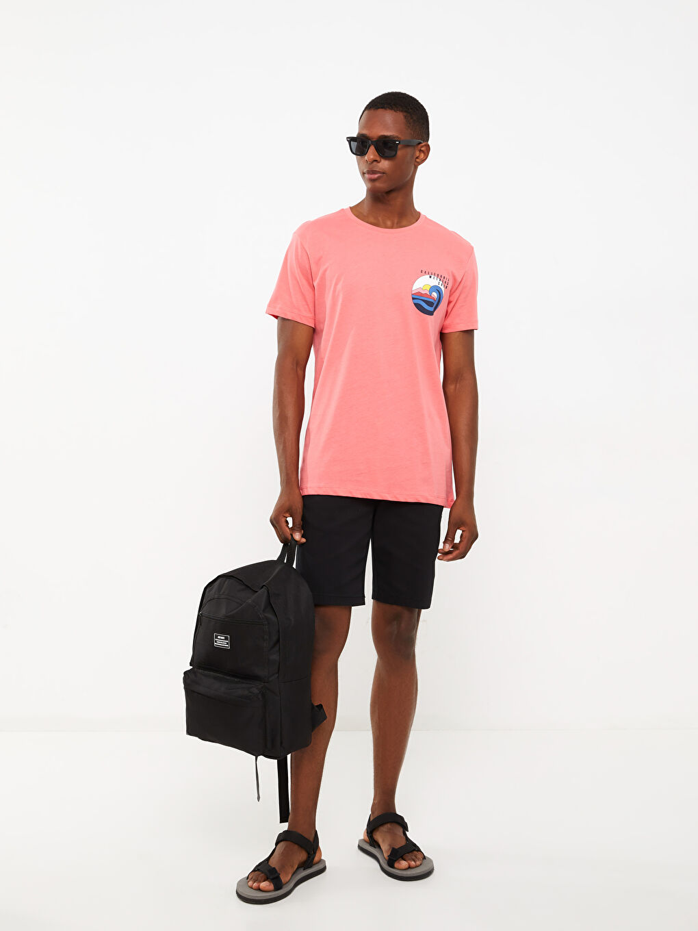 Mercan Bisiklet Yaka Kısa Kollu Baskılı Penye Erkek Tişört