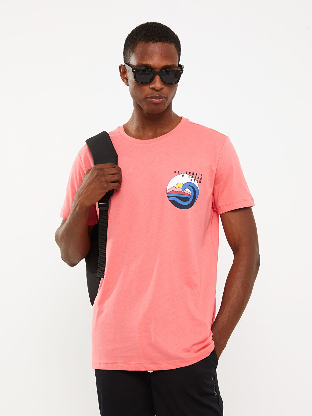 Mercan Bisiklet Yaka Kısa Kollu Baskılı Penye Erkek Tişört-1