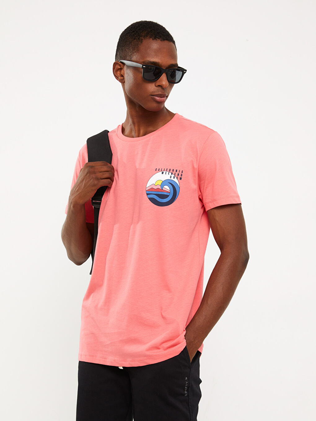 Mercan Bisiklet Yaka Kısa Kollu Baskılı Penye Erkek Tişört-2