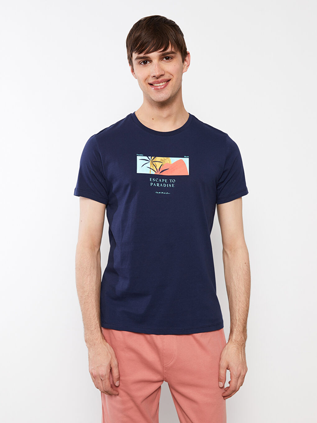 Crew Neck Short Sleeve Printed Combed Cotton Men's T-shirt