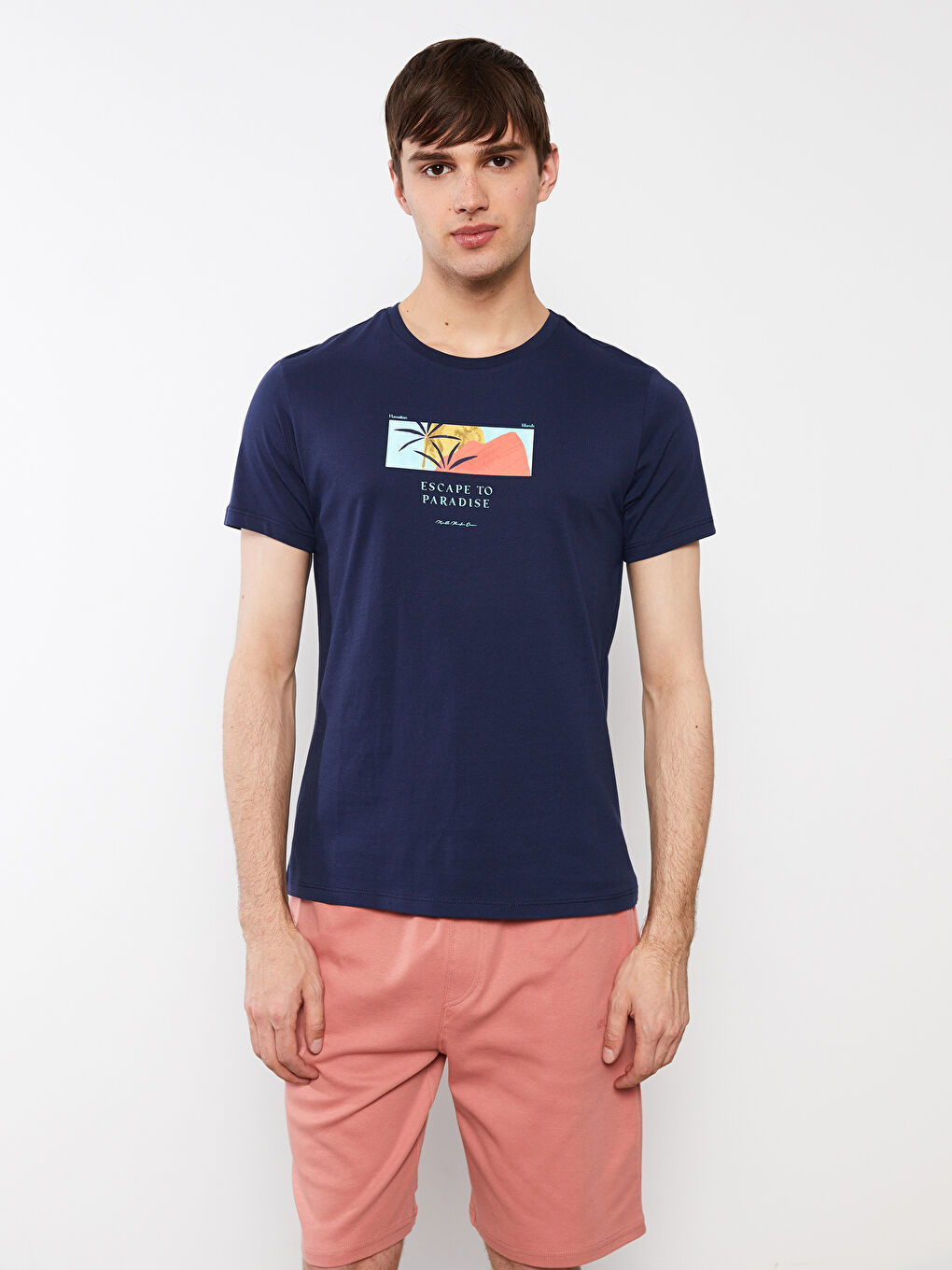 Crew Neck Short Sleeve Printed Combed Cotton Men's T-shirt-2